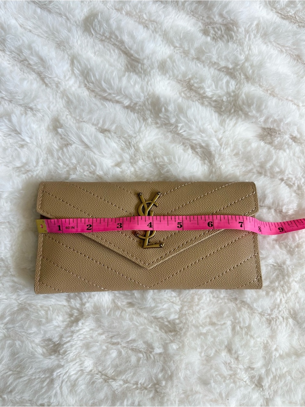 Quilted Envelope Wallet Clutch Beige | Gold Hardware Card Holder